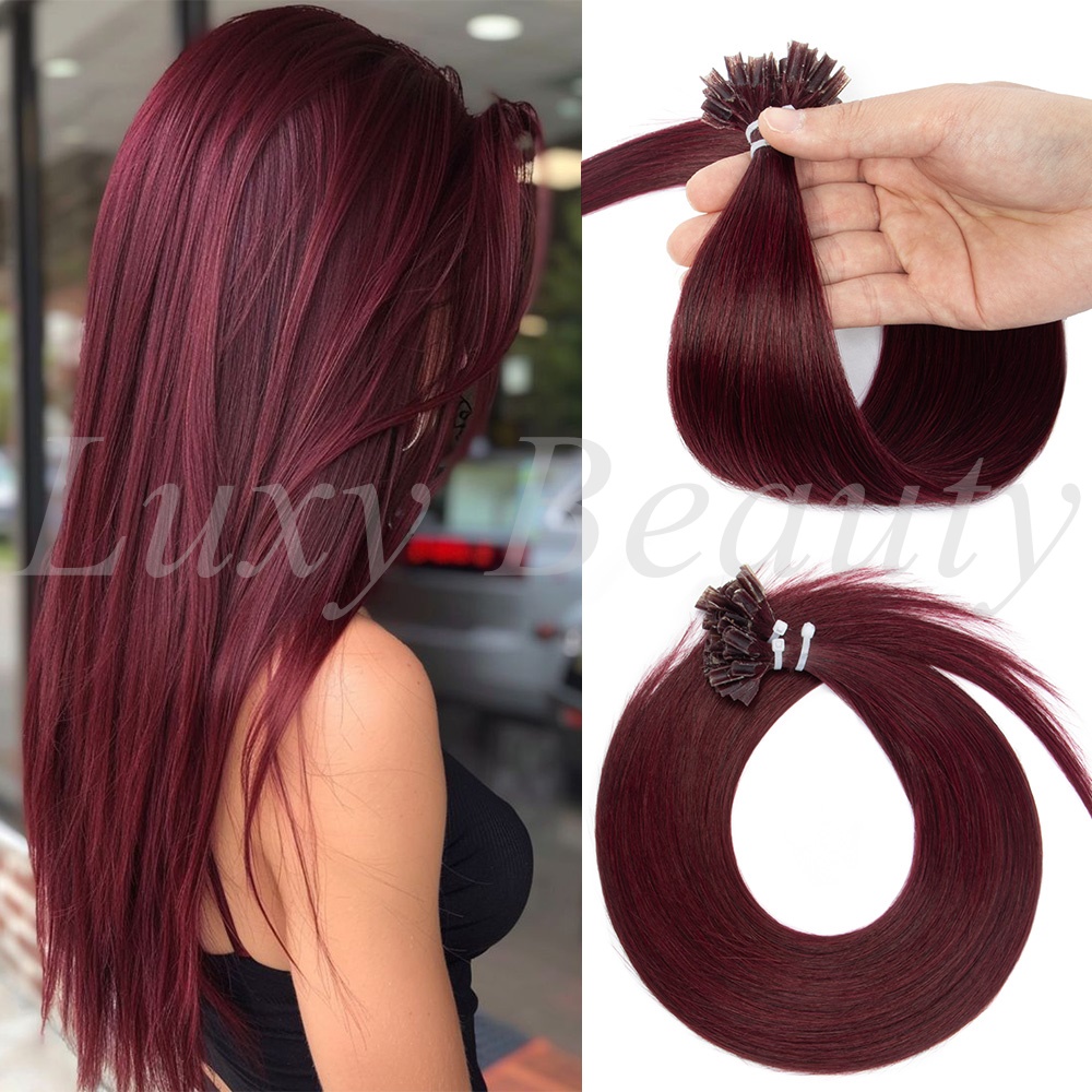 Pure Beauty Hair & Makeup - Ekstensi Rambut U Tip Burgundy Alami,