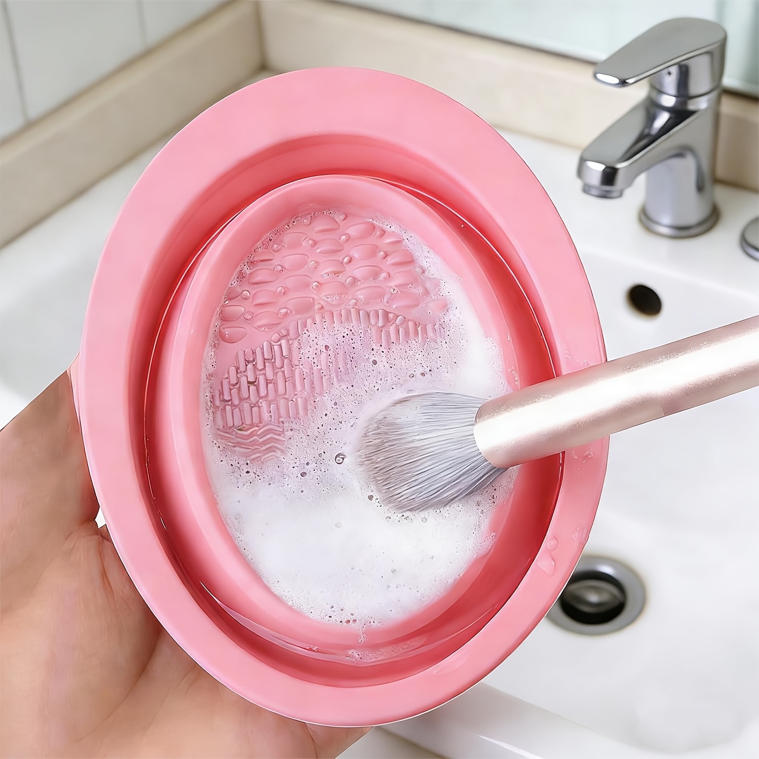 Cosmetic Sponge - Mangkuk Pembersih Kuas Makeup Silikon Lipat,