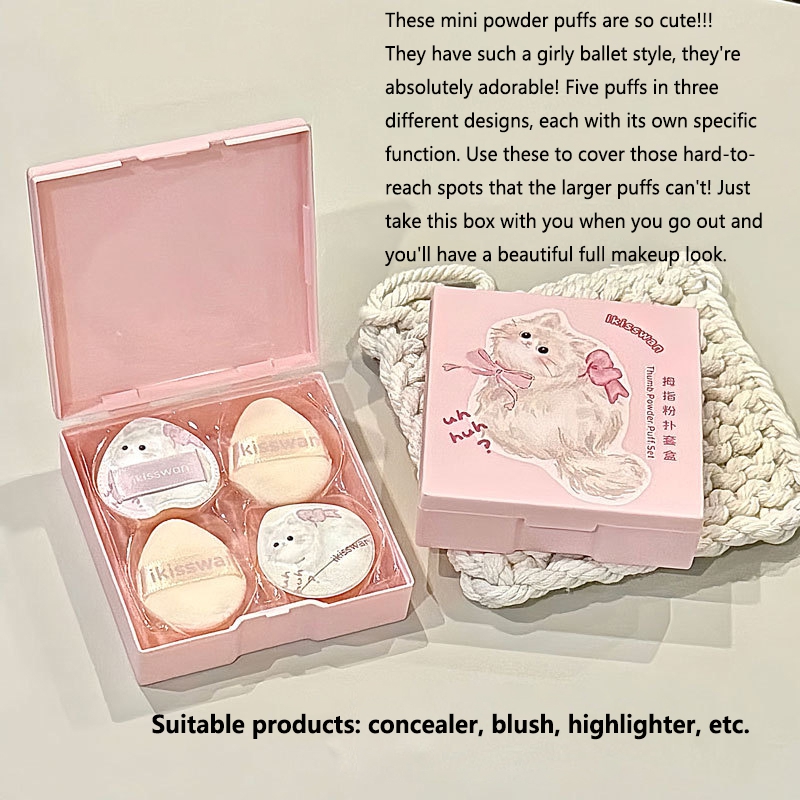5 Buah Set Puff Jari Mini Lucu - Beauty Makeup Box ulasan dan harga